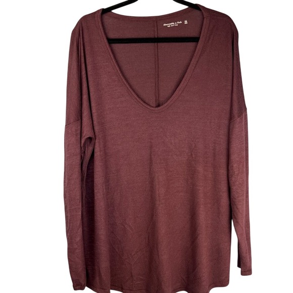 Abercrombie & Finch Soft A&F Cozy V-Neck Drop Shoulder Shirt Size XXL Maroon - Picture 2 of 6